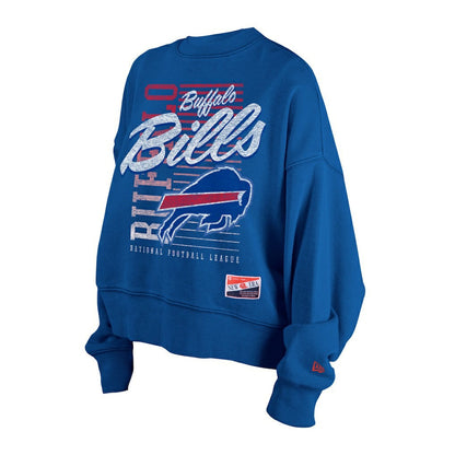 Buffalo Bills New Era Women's Oversized Throwback Mineral Wash Crew Neck Sweatshirt - Royal for sale