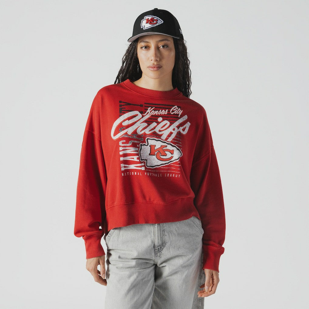 Kansas City Chiefs New Era Women's Oversized Throwback Mineral Wash Crew Neck Sweatshirt - Red on sale