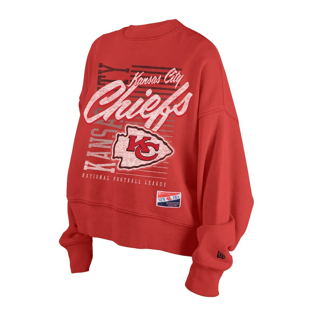 Kansas City Chiefs New Era Women's Oversized Throwback Mineral Wash Crew Neck Sweatshirt - Red on sale