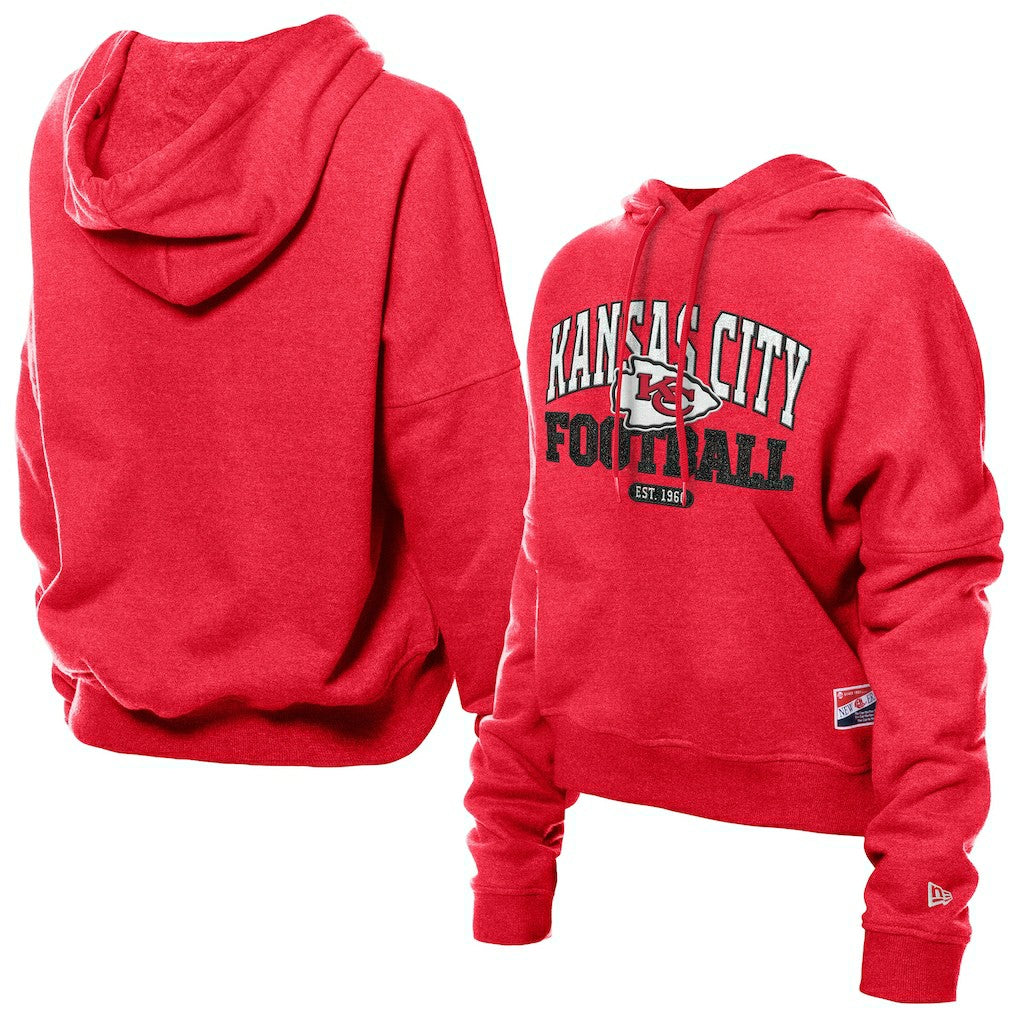 Kansas City Chiefs New Era Women's Throwback Boxy Hoodie Sweatshirt - Red on sale