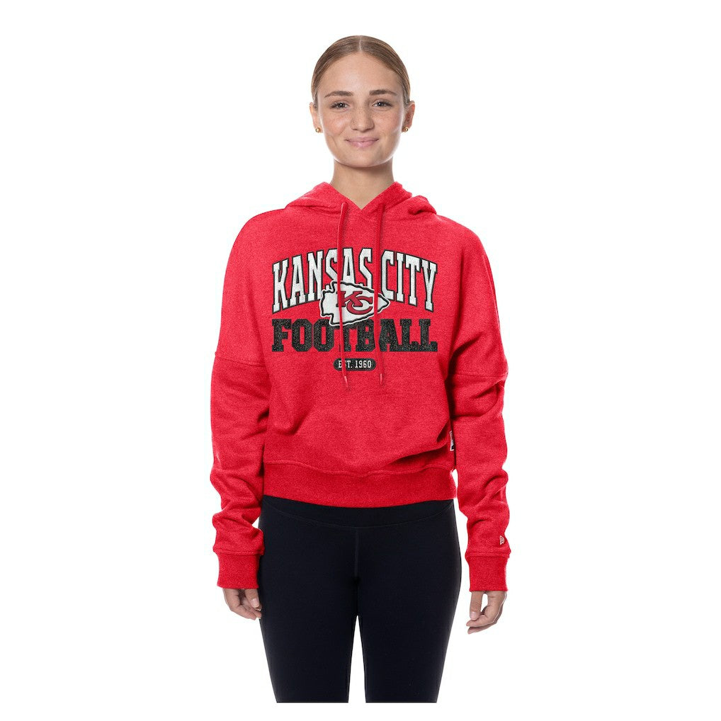 Kansas City Chiefs New Era Women's Throwback Boxy Hoodie Sweatshirt - Red on sale
