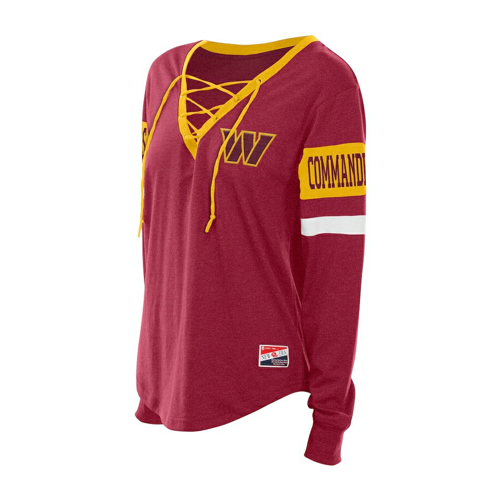 Washington Commanders New Era Women's Throwback Lace-Up Long-Sleeve T-Shirt - Burgundy for sale