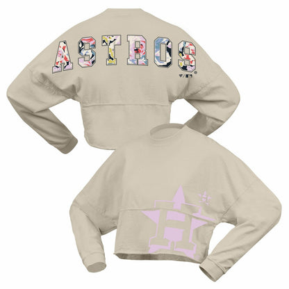Houston Astros Women's Floral Preppy Cropped Long Sleeve T-Shirt - Cream