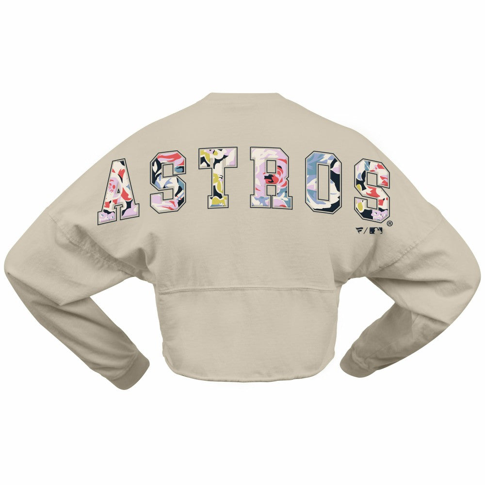 Houston Astros Women's Floral Preppy Cropped Long Sleeve T-Shirt - Cream