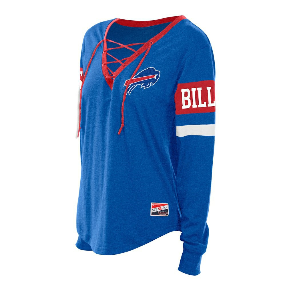 Buffalo Bills New Era Women's Plus Size Throwback Lace-Up Long Sleeve T-Shirt - Blue on sale