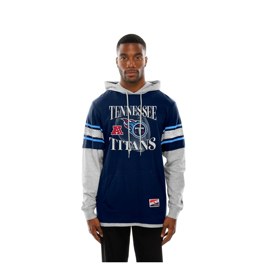 Tennessee Titans New Era Twofer Layered Long Sleeve Hoodie T-Shirt - Navy on sale