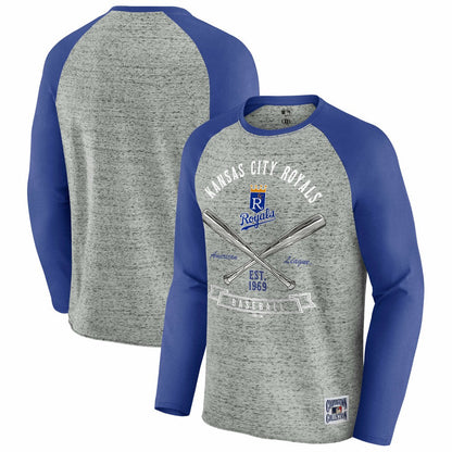Kansas City Royals Darius Rucker Collection Raw Edge Raglan Long Sleeve Baseball T-Shirt - Heather Gray