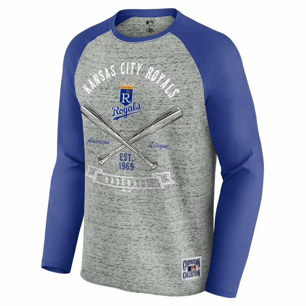Kansas City Royals Darius Rucker Collection Raw Edge Raglan Long Sleeve Baseball T-Shirt - Heather Gray
