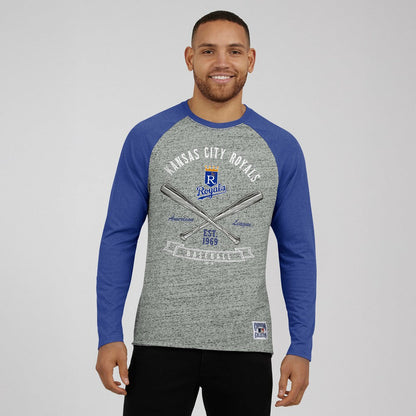 Kansas City Royals Darius Rucker Collection Raw Edge Raglan Long Sleeve Baseball T-Shirt - Heather Gray