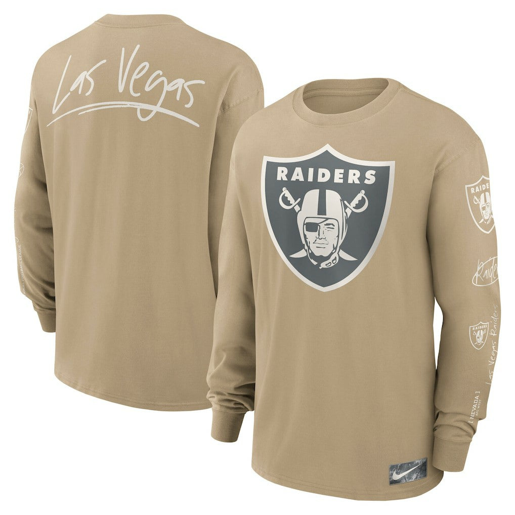 Las Vegas Raiders Essential Statement Max90 Long Sleeve T-Shirt - Tan | Nike online