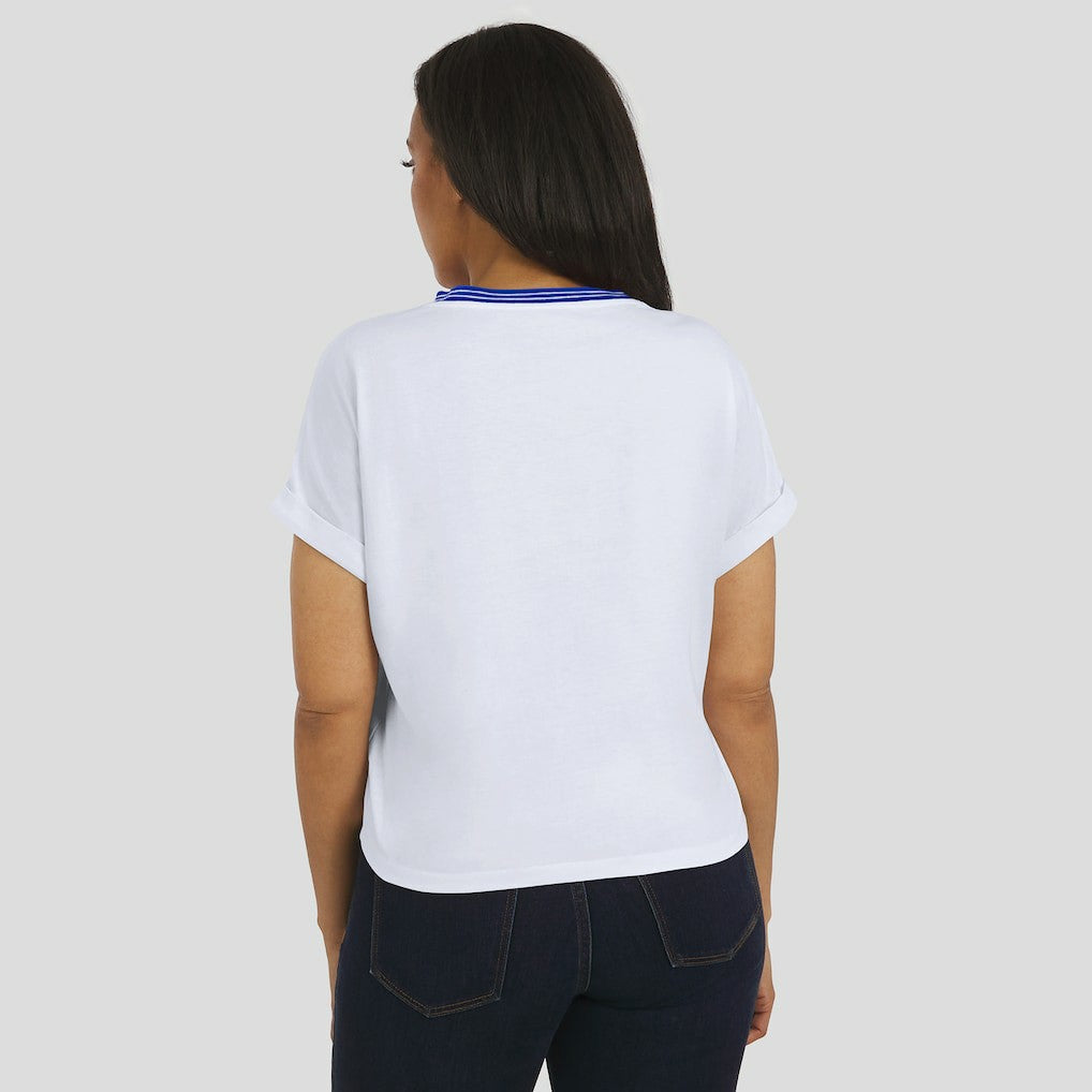 Los Angeles Rams WEAR by Erin Andrews Women's Cropped Center Stripe Dolman T-Shirt - White on sale
