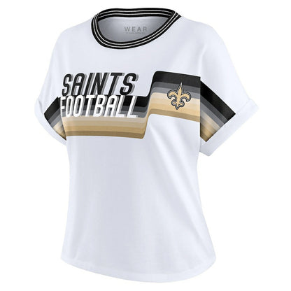 New Orleans Saints WEAR by Erin Andrews Women's Cropped Center Stripe Dolman T-Shirt - White on sale