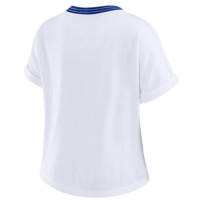 Denver Broncos WEAR by Erin Andrews Women's Cropped Center Stripe Dolman T-Shirt - White discount