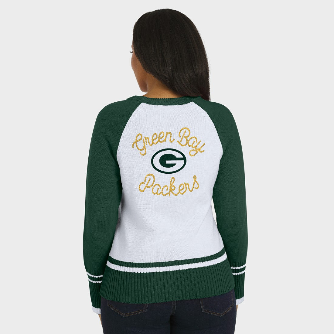 Green Bay Packers WEAR by Erin Andrews Women's Colorblock Raglan Sweater - White/Green on sale