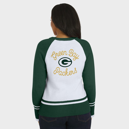 Green Bay Packers WEAR by Erin Andrews Women's Colorblock Raglan Sweater - White/Green on sale