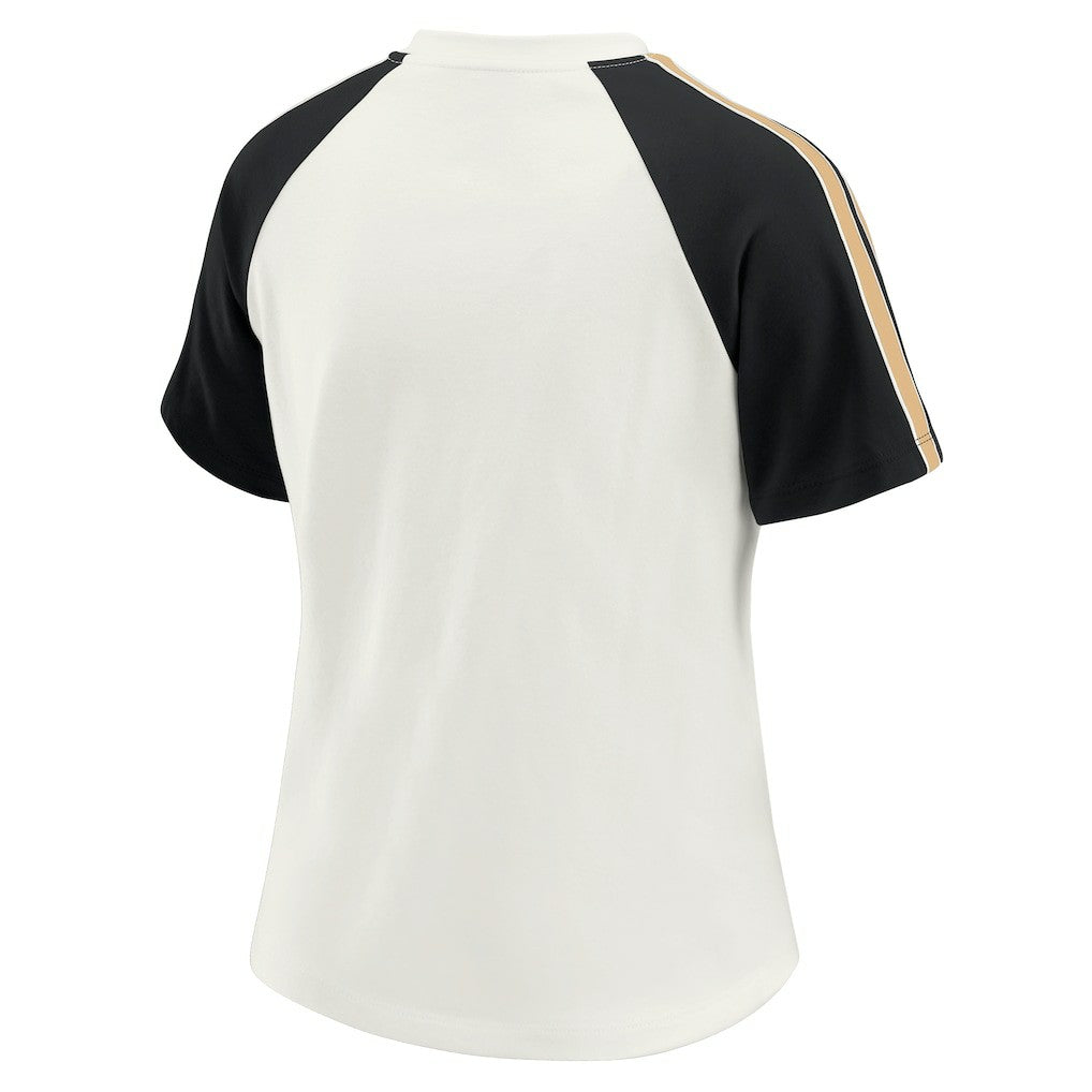 New Orleans Saints WEAR by Erin Andrews Women's Sleeve Stripe Distressed Raglan T-Shirt - White cheap