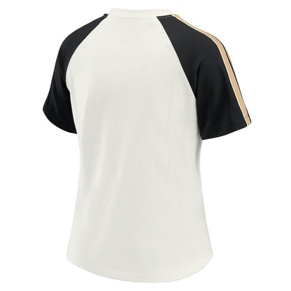 New Orleans Saints WEAR by Erin Andrews Women's Sleeve Stripe Distressed Raglan T-Shirt - White cheap