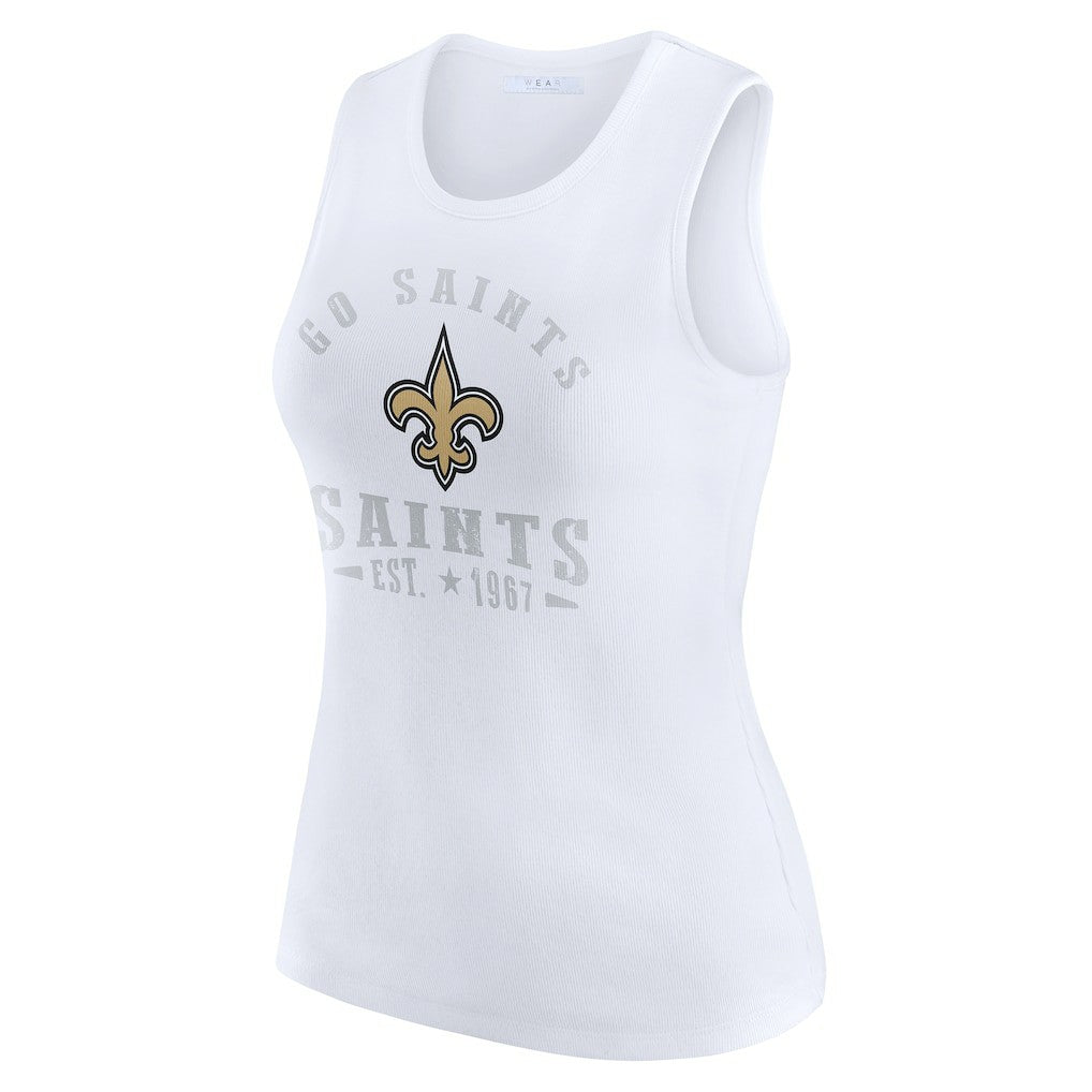 New Orleans Saints WEAR by Erin Andrews Women's Ribbed Graphic Tank Top - White on sale