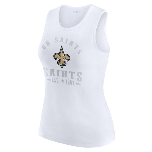New Orleans Saints WEAR by Erin Andrews Women's Ribbed Graphic Tank Top - White on sale
