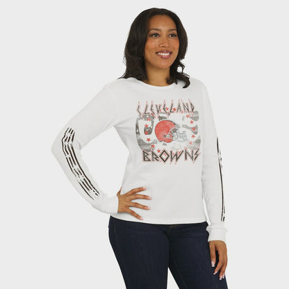 Cleveland Browns WEAR by Erin Andrews Women's Graphic Waffle Long-Sleeve T-Shirt - White for sale