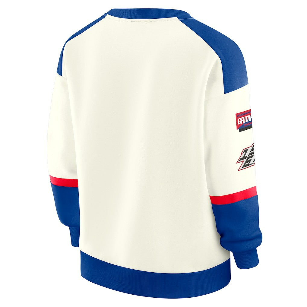 Buffalo Bills WEAR by Erin Andrews Women's Racing Crew V-Neck Sweatshirt - Cream sale