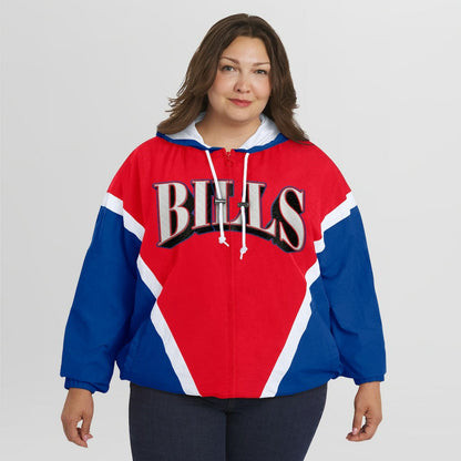 Buffalo Bills WEAR by Erin Andrews Women's Plus Size Retro Crinkle Full-Zip Hoodie Windbreaker Jacket - Red/Royal online