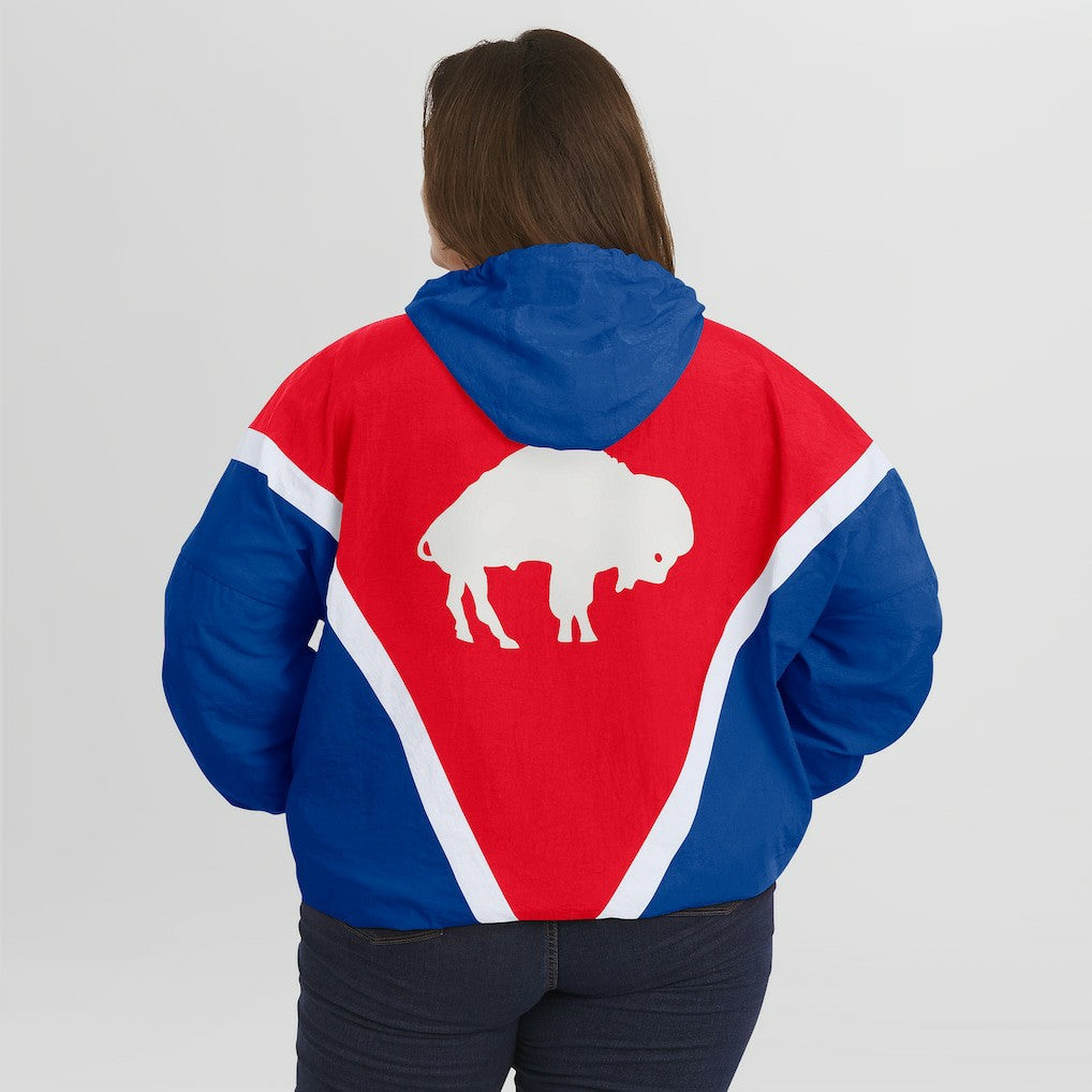 Buffalo Bills WEAR by Erin Andrews Women's Plus Size Retro Crinkle Full-Zip Hoodie Windbreaker Jacket - Red/Royal online