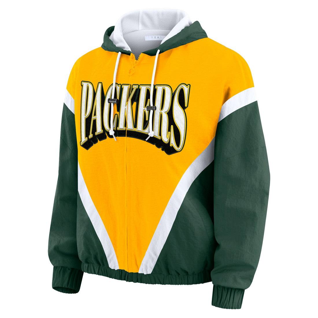 Green Bay Packers WEAR by Erin Andrews Women's Plus Size Retro Crinkle Full-Zip Hoodie Windbreaker Jacket - Gold/Green cheap