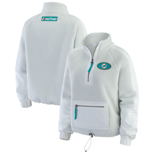 Miami Dolphins WEAR by Erin Andrews Women's Polar Fleece Half-Zip Jacket - White discount