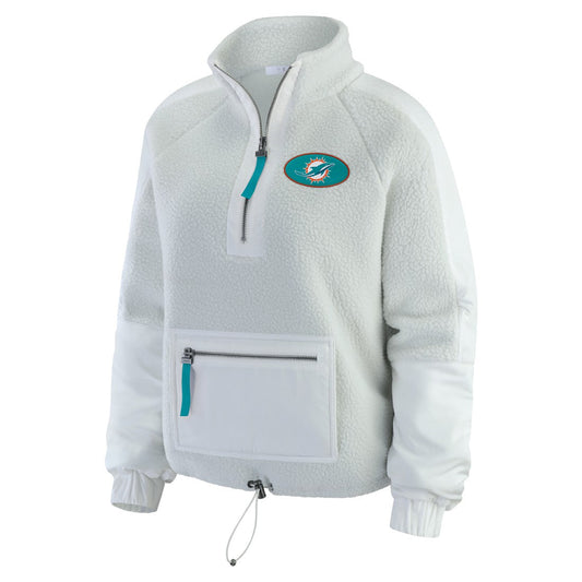 Miami Dolphins WEAR by Erin Andrews Women's Polar Fleece Half-Zip Jacket - White discount