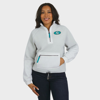 Miami Dolphins WEAR by Erin Andrews Women's Polar Fleece Half-Zip Jacket - White discount