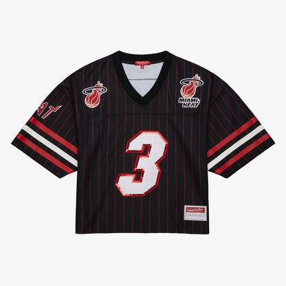 Dwyane Wade Miami Heat x DANNIJO Women's Cropped Football Fashion Jersey - Black | Mitchell & Ness discount