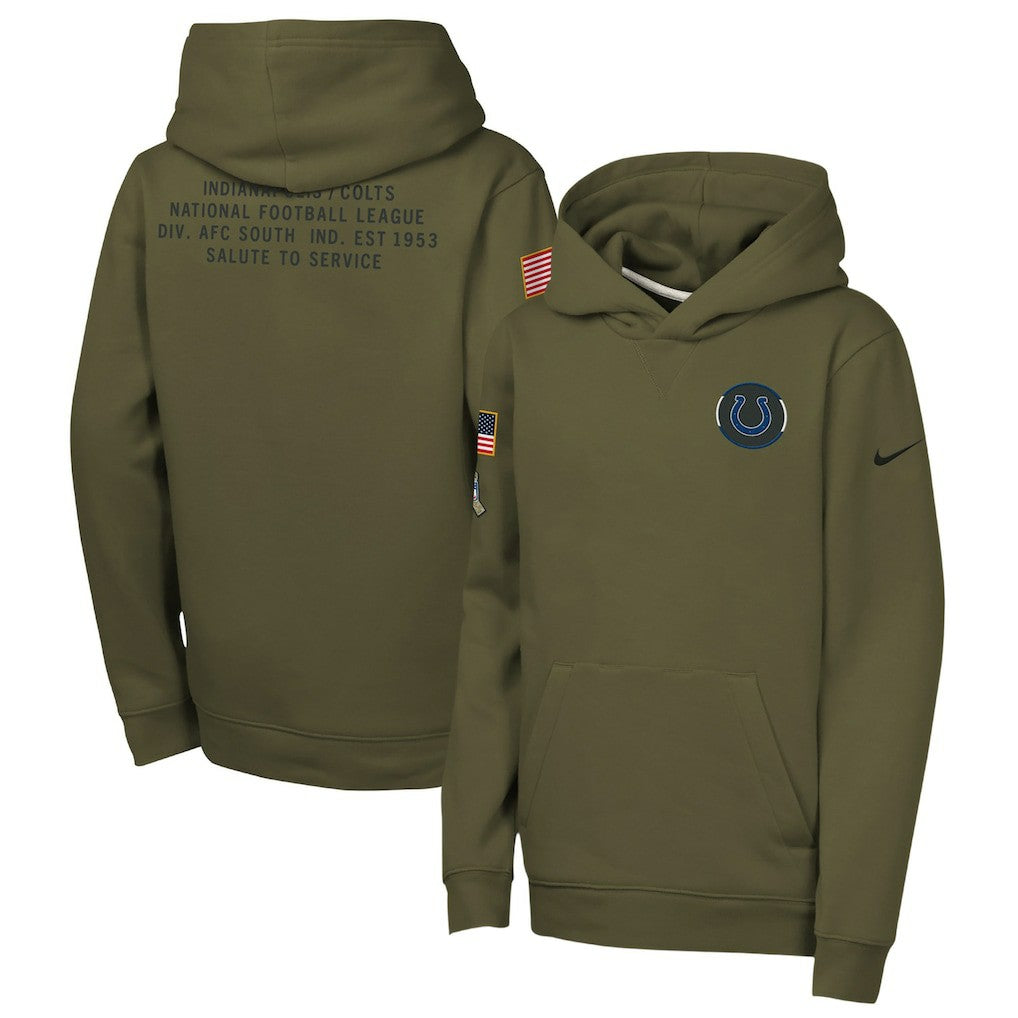 Indianapolis Colts Youth 2025 Salute to Service Club Fleece Hoodie - Olive | Nike for sale