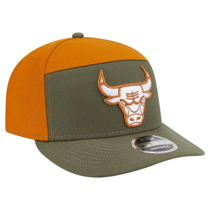 Chicago Bulls Two-Tone Color Pack Split Panel 9FIFTY Adjustable Hat - Olive/Burnt Orange | New Era sale