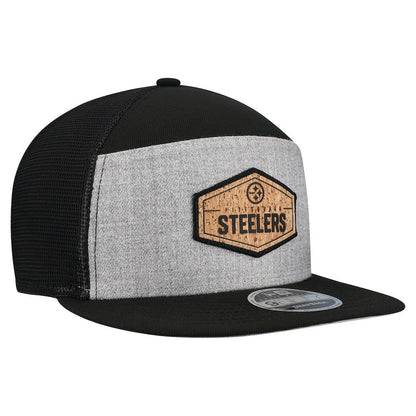Pittsburgh Steelers New Era Cork Split Panel 9FIFTY Trucker Snapback Hat - Gray/Black sale