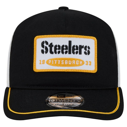 Pittsburgh Steelers New Era Patch 19TWENTY Adjustable Hat - Black/White discount