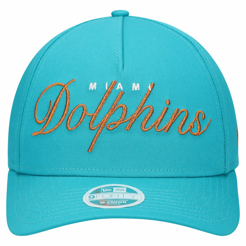 Miami Dolphins New Era Women's Metallic 9FORTY M-Crown A-Frame Adjustable Hat - Aqua cheap