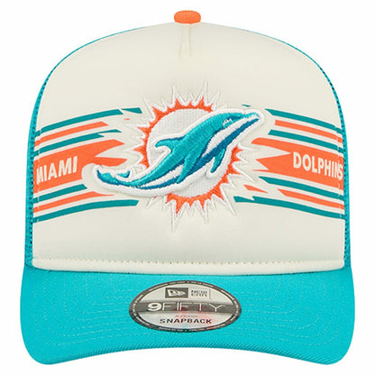 Miami Dolphins New Era Banner A-Frame 9FIFTY Trucker Snapback Hat - Cream/Aqua cheap