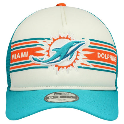 Miami Dolphins New Era Youth Banner 9FIFTY A-Frame Adjustable Trucker Hat - Cream/Aqua sale