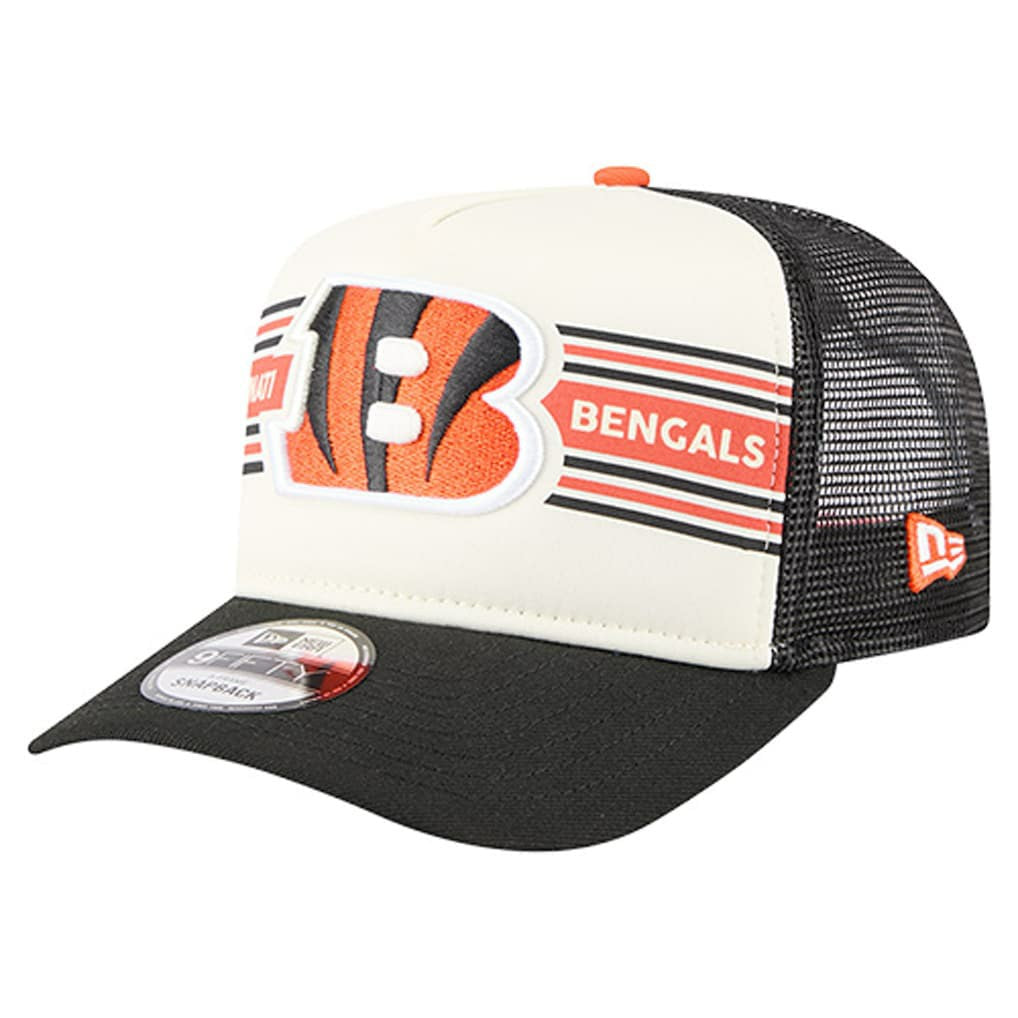 Cincinnati Bengals New Era Youth Banner 9FIFTY A-Frame Adjustable Trucker Hat - Cream/Black for sale