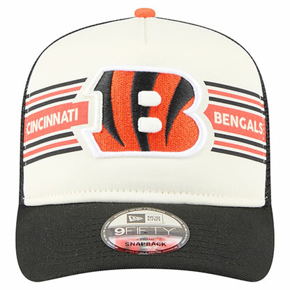 Cincinnati Bengals New Era Youth Banner 9FIFTY A-Frame Adjustable Trucker Hat - Cream/Black for sale