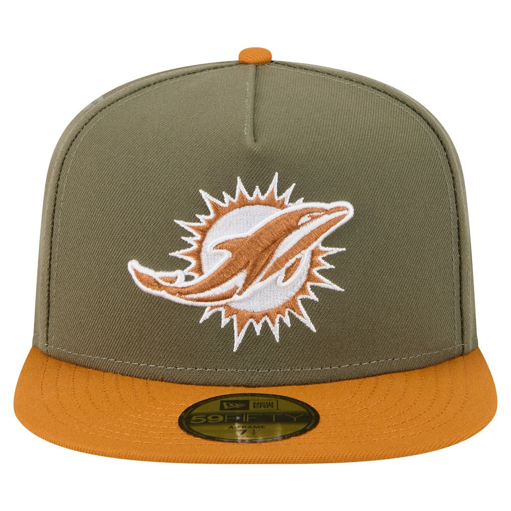 Miami Dolphins New Era Color Pack A-Frame 59FIFTY Fitted Hat - Olive/Brown for sale