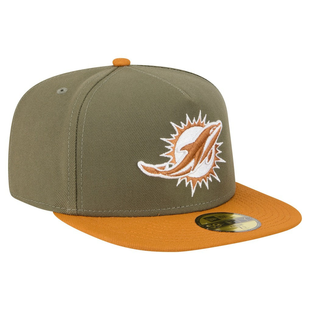 Miami Dolphins New Era Color Pack A-Frame 59FIFTY Fitted Hat - Olive/Brown for sale