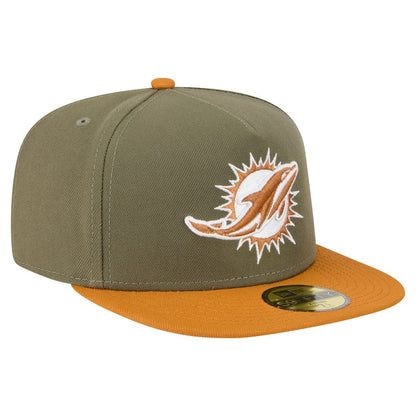 Miami Dolphins New Era Color Pack A-Frame 59FIFTY Fitted Hat - Olive/Brown for sale