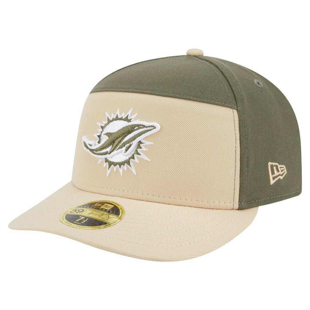 Miami Dolphins New Era Two-Tone Color Pack Split Panel 59FIFTY Fitted Hat - Light Beige/Olive discount
