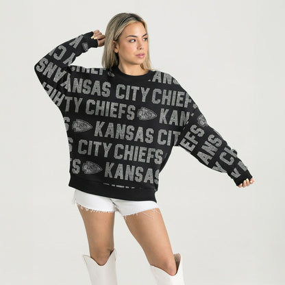 Kansas City Chiefs Gameday Couture Women's Oversized Hype Era Rhinestone Text Sweatshirt - Black for sale