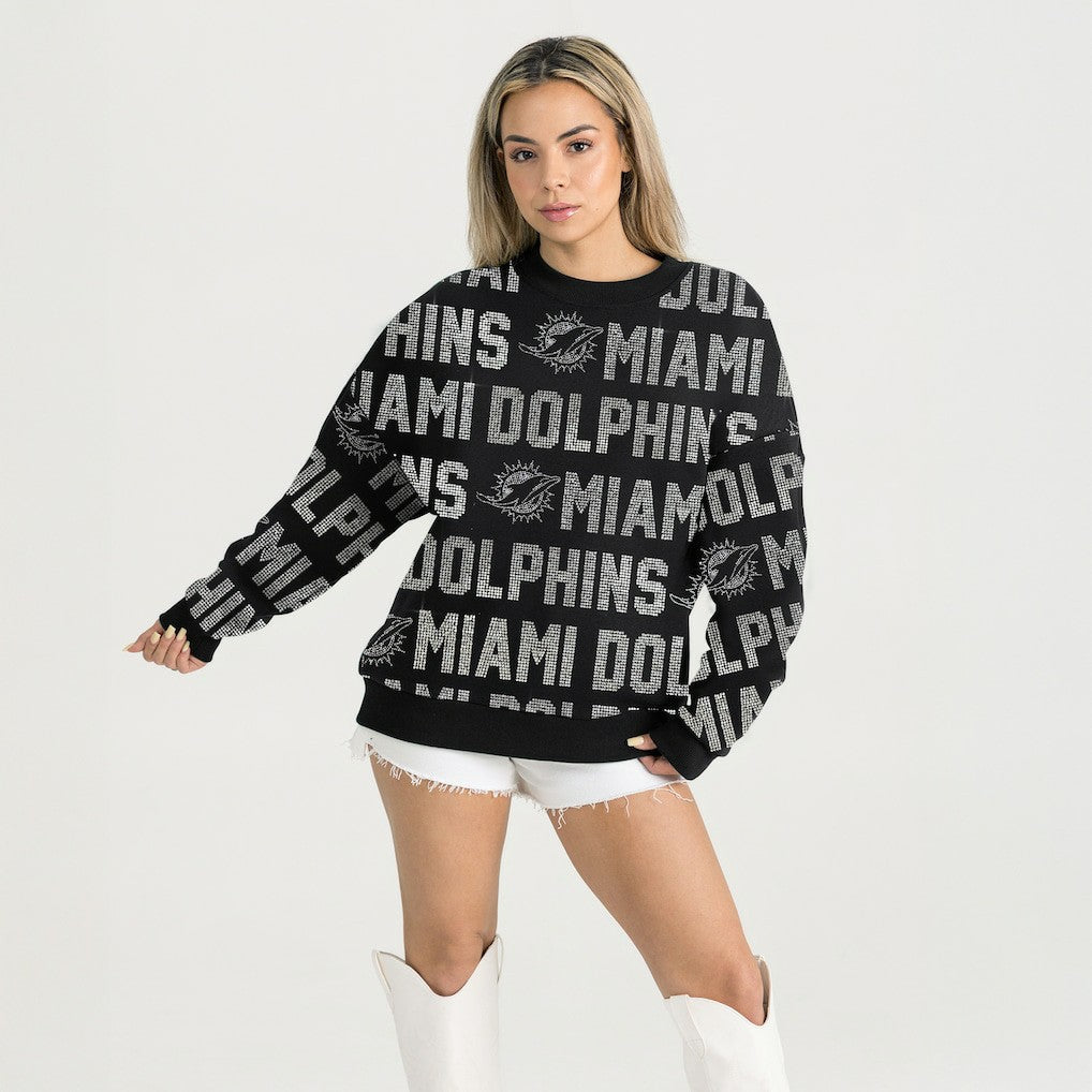 Miami Dolphins Gameday Couture Women's Oversized Hype Era Rhinestone Text Sweatshirt - Black cheap