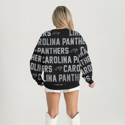 Carolina Panthers Gameday Couture Women's Oversized Hype Era Rhinestone Text Sweatshirt - Black outlet