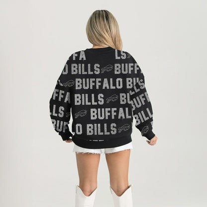 Buffalo Bills Gameday Couture Women's Oversized Hype Era Rhinestone Text Sweatshirt - Black for sale
