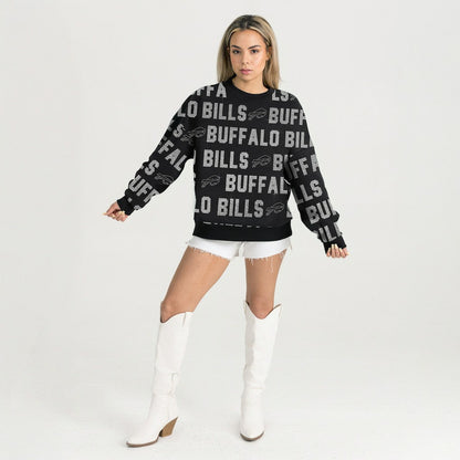 Buffalo Bills Gameday Couture Women's Oversized Hype Era Rhinestone Text Sweatshirt - Black for sale